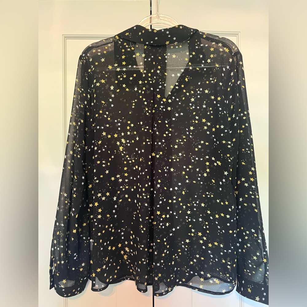 CAbi Galaxy Black Sheer Blouse with Gold Star Pattern - Picture 4 of 5